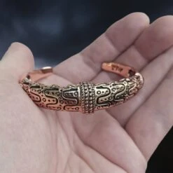 Danish Viking Bronze Bracelet From Falster -The Viking Dragon Shop sn bronze falster bracelet in hand front view