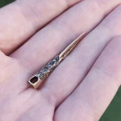 Finnish Spear Head Viking Pendant -The Viking Dragon Shop sn bronze finnish spear head pendant on hand side view
