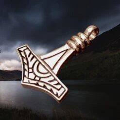 Large Bronze Gotland Replica Thors Hammer Pendant -The Viking Dragon Shop sn bronze large gotland hammer front angle view