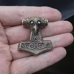 Large Bronze Skåne Thors Hammer Pendant -The Viking Dragon Shop sn bronze large skane hammer on hand