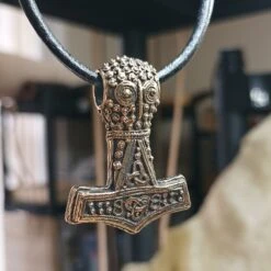 Bronze Replica Thors Hammer Pendant From Öland -The Viking Dragon Shop sn bronze ooland thors hammer on leather thong