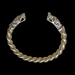Twisted Bronze And Silver Bracelet With Gotlandic Dragon Heads -The Viking Dragon Shop sn bronze silver twisted bracelet gotland dragon heads