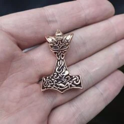 Bronze Wolf Thors Hammer Pendant 5 Bronze Wolf Thors Hammer Pendant -The Viking Dragon Shop sn bronze wolf hammer on hand