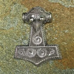 Large Silver Filigree Thors Hammer Pendant Replica From Kabara -The Viking Dragon Shop sn large silver filigree thors hammer from kabara on rock