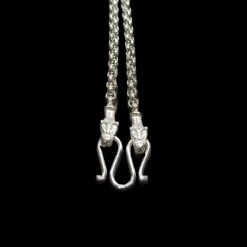 Slim Silver Anchor Chain Pendant Necklace With Icelandic Wolf Heads