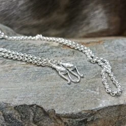 Slim Silver Anchor Chain Pendant Necklace With Icelandic Wolf Heads -The Viking Dragon Shop sn silver 3mm anchor chain icelandic wolf heads butterfly fitting on rock