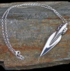 Large Viking Bear Spear Pendant - Silver -The Viking Dragon Shop sn silver bear spear pendant on chain on rock