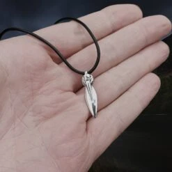 Viking Bear Spear Pendant - Silver -The Viking Dragon Shop sn silver bear spear pendant small on leather thong on hand