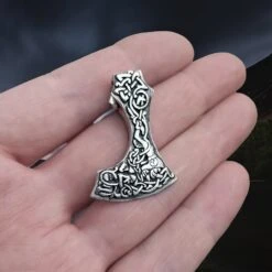 Silver Bearded Axe Head Pendant -The Viking Dragon Shop sn silver bearded axe head pendant on hand