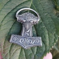 Silver Filigree Thors Hammer Pendant Replica From Kabara -The Viking Dragon Shop sn silver filigree kabara thors hammer on leaf