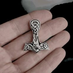 Large Silver Interlace Thors Hammer Pendant -The Viking Dragon Shop sn silver interlace thors hammer on hand