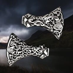 Silver Mammen Axe Head Viking Pendant -The Viking Dragon Shop sn silver mammen axehead pendant front and back