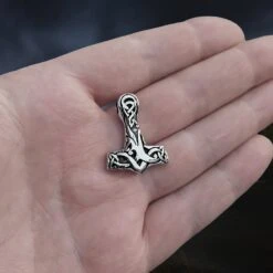 Medium Silver Interlace Thors Hammer Pendant -The Viking Dragon Shop sn silver medium interlace thors hammer pendant on hand