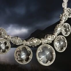 7 Lens Rock Crystal & Silver Necklace From Gotland -The Viking Dragon Shop sn silver rock crystal 7 lens necklace close up angle