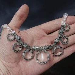 7 Lens Rock Crystal & Silver Necklace From Gotland -The Viking Dragon Shop sn silver rock crystal 7 lens necklace on hand