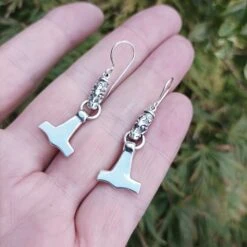 Silver Gotland Dragon Thors Hammer Earrings -The Viking Dragon Shop sn silver thors hammer gotland dragon earrings on hand