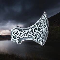 Silver Tyr And Fenrir Viking Axe Head Pendant -The Viking Dragon Shop sn silver viking axe head pendant tyr and fenrir detail