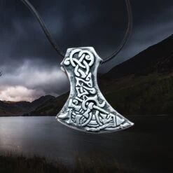 Silver Tyr And Fenrir Viking Axe Head Pendant