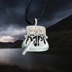 Silver Gotland Viking Stone Ship Pendant -The Viking Dragon Shop sn silver viking stone ship pendant on leather cord