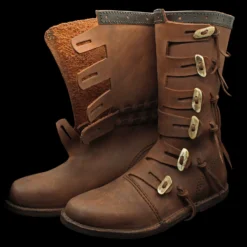 Handmade Medieval Boots With Rounded Toe -The Viking Dragon Shop wl viking jarl boots side and open